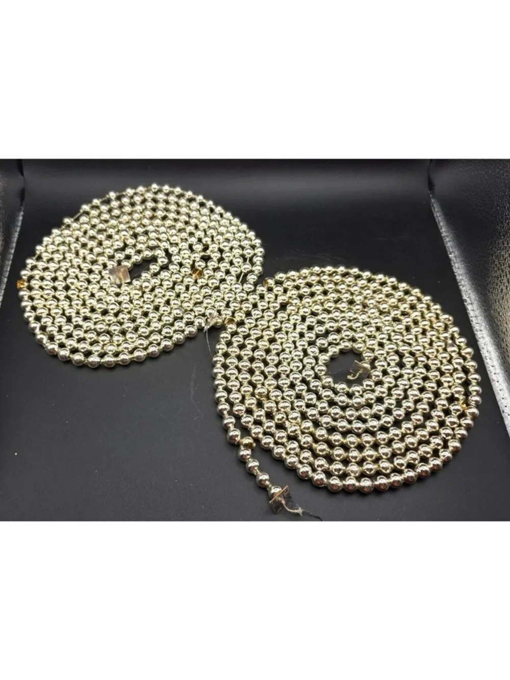 Vintage MCM Silver Mercury Glass Bead Garland Christmas Decor Two 8' Strands